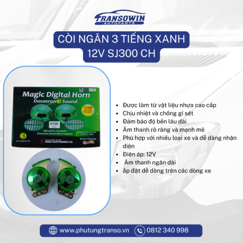Còi ngân 3 tiếng xanh 12V SJ300 CH - Hình ảnh 2